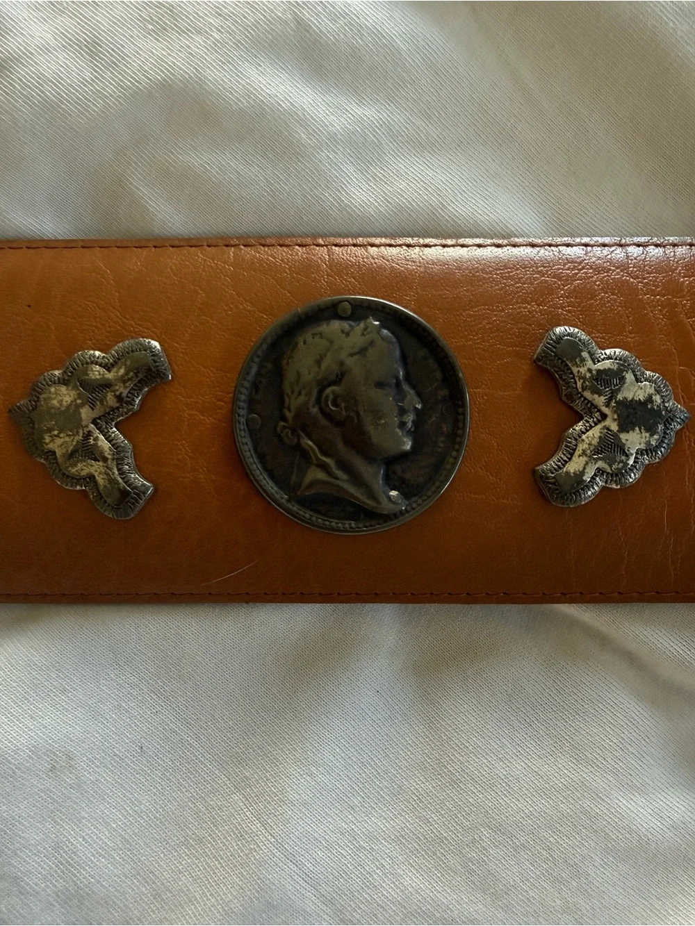 Leather Western-Style Brown Women's Belt with Metal Conchos